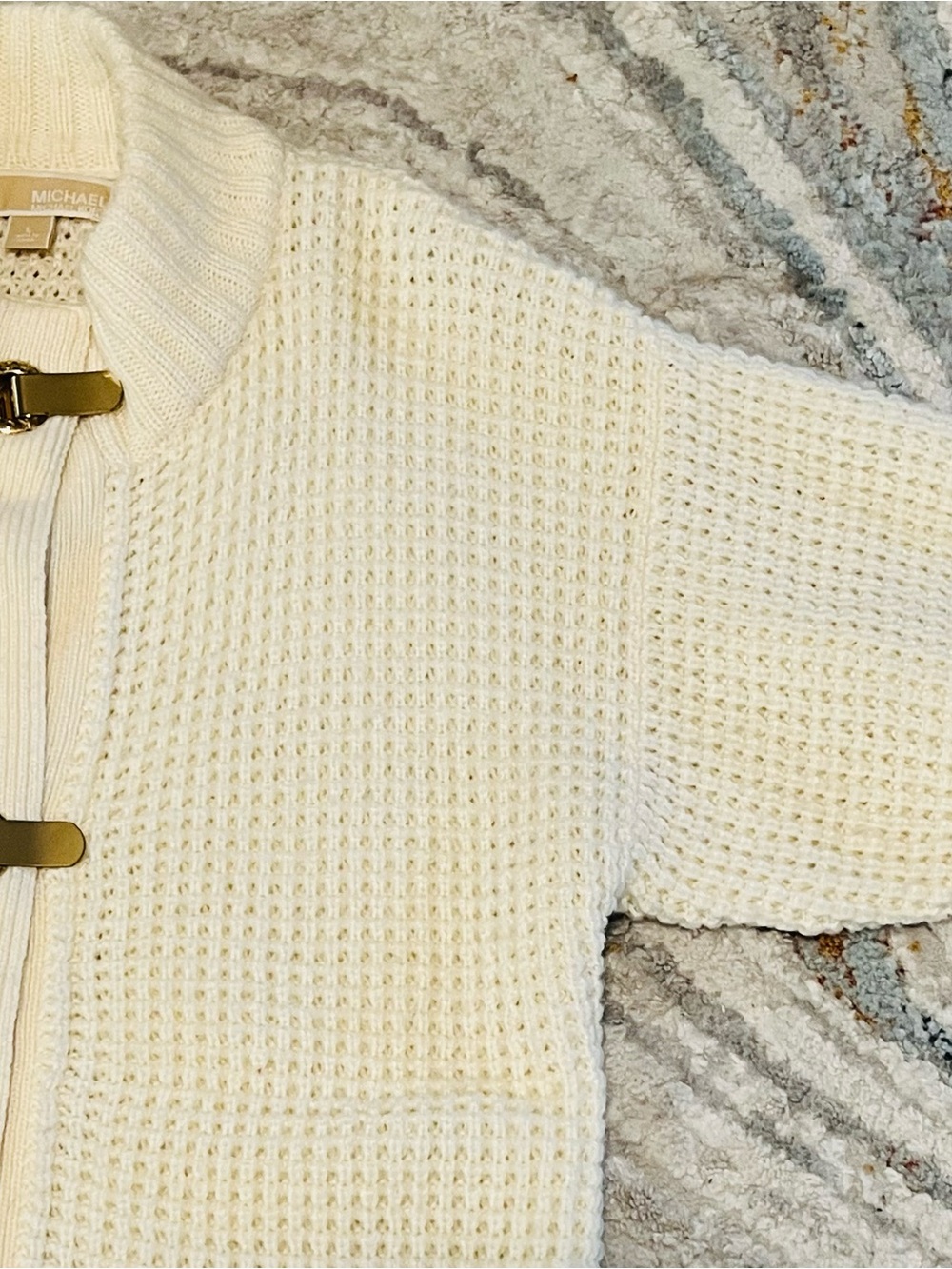 Michael Kors Cream Knit Long Cardigan with Chunky Gold Hardware - Picture 7 of 10